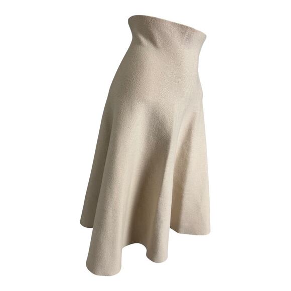 Mia Mod High Waisted Knee Length A-Line Skirt Cream Womens L Minimalist Feminine - Picture 5 of 7